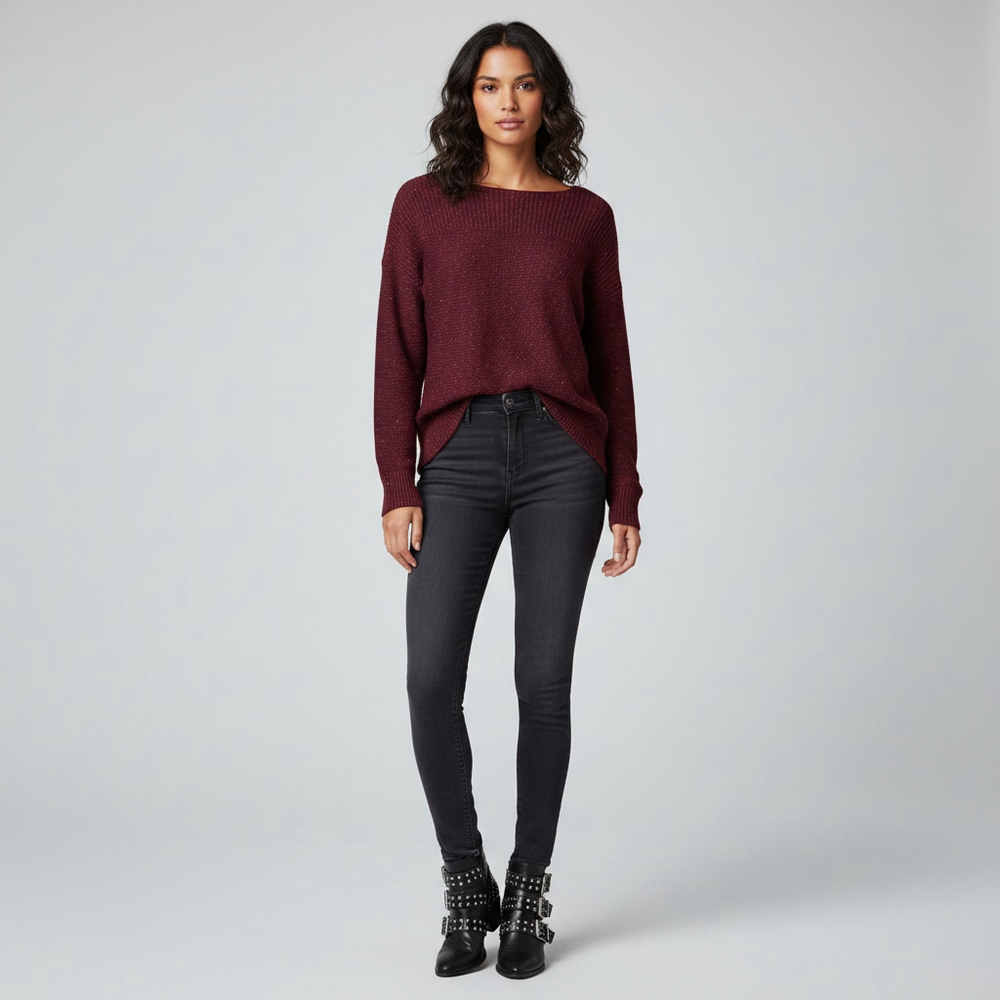 Women's A&I Burgundy Multi-color Fleck Crew Neck Sweater XL